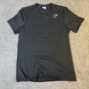 Gym Shark Shirt Mens L Crewneck Short Sleeve Black Casual Workout Athletic (025)